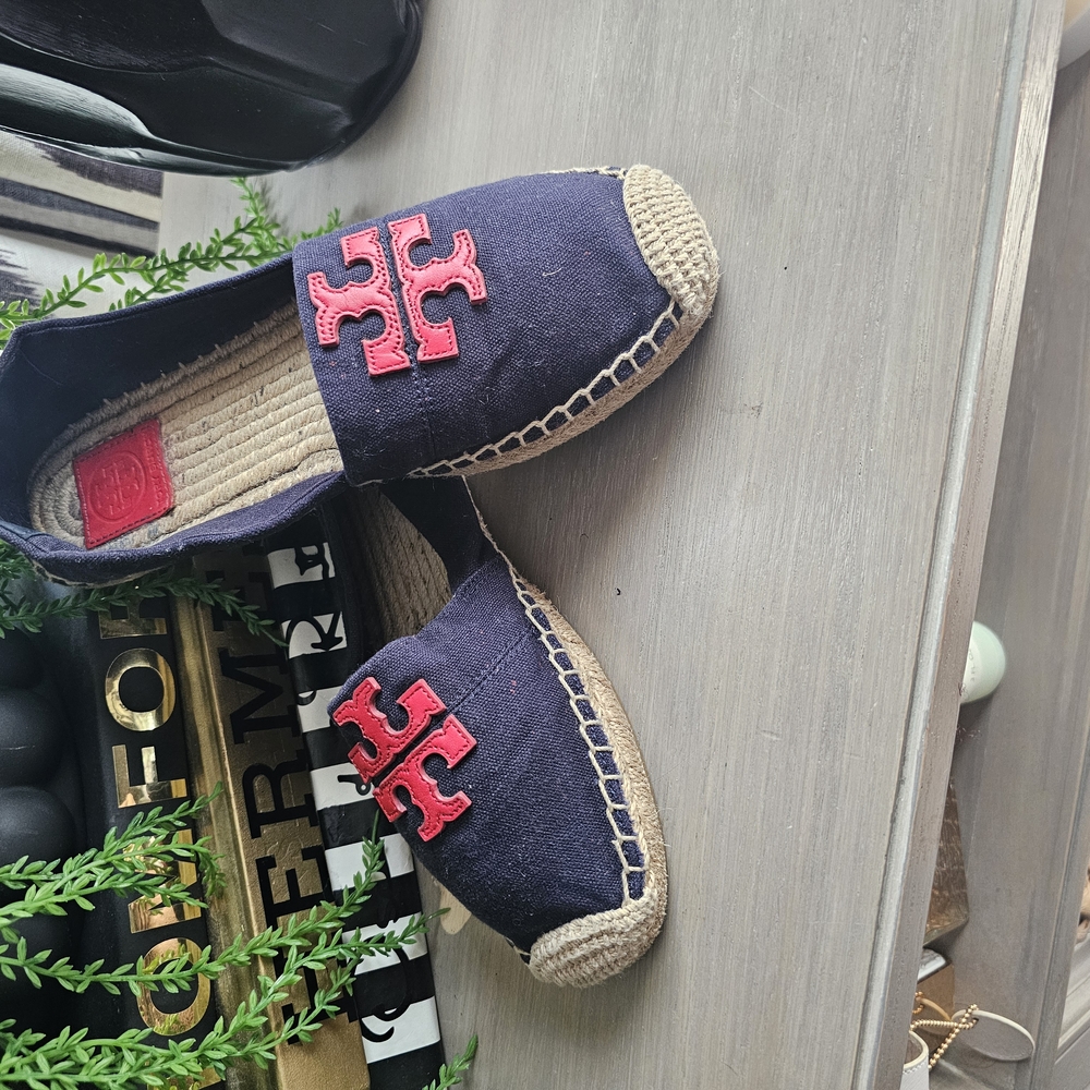 Tory Burch Navy and Red Espadrille Flats